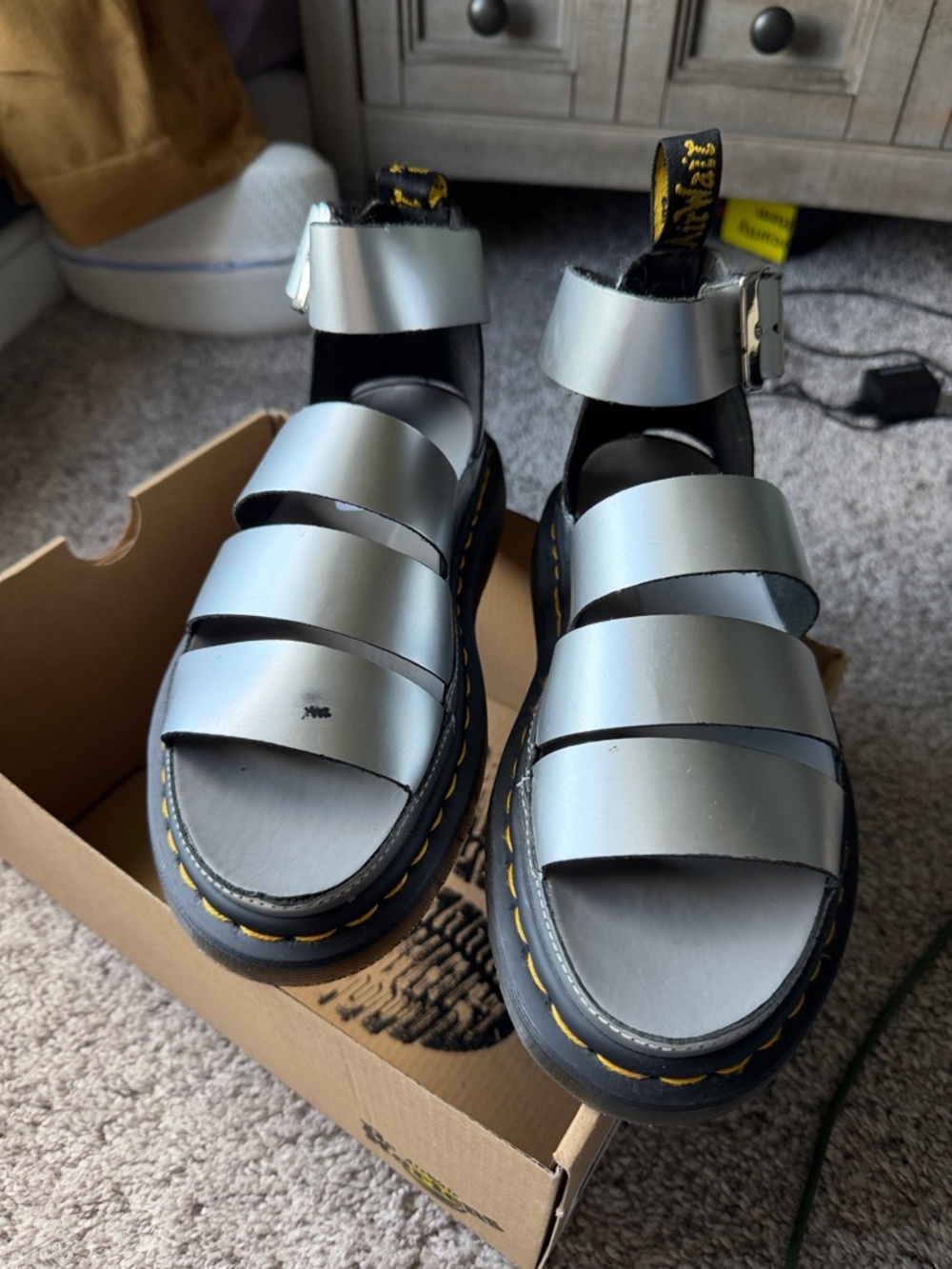 Dr. Martens Clarissa II Silver Platform Sandals - Picture 3 of 8